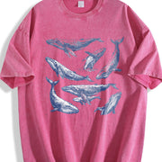 Whale 90s Tattoo Retro ® Y2k Ocean Humpback Whale Vintage Washed T-Shirt in Red
