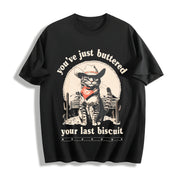 Cowboy Cat Retro Western Cat Cotton T-Shirt in Black