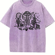 Retro UFO Desert 90s Vintage Washed T-Shirt in Purple