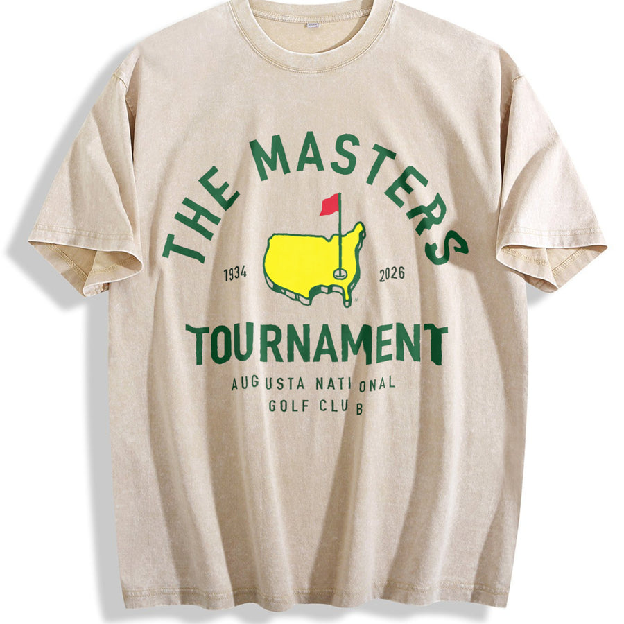 2026 Masters Tournament Classic Golf Fan vintage washed oversized T-shirt in Beige