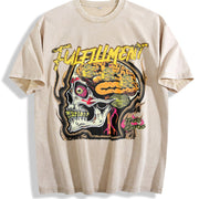 Skull Brain Tank Punk Rock Sleeveless Muscle Vintage Washed T-Shirt in Beige