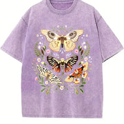 Coastal Granddaughter Sun-faded Moth & Botanical Ultra Vintage Washed T-Shirt in Purple