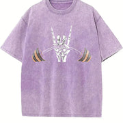 Skeleton Hand Barbell Vintage Washed T-Shirt in Purple