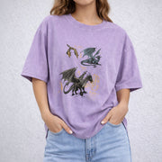 Fourth Wing Dragon vintage washed oversized T-shirt in Purple