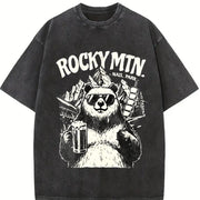 Retro Rocky Mountains National Park Bear Beer Vintage Washed T-Shirt in Black
