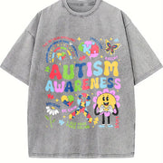 Autism Awareness 2-side Vintage Washed T-Shirt in Gray