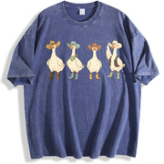 Western Goose Cowboy Hat Wild West Animal vintage washed oversized T-shirt in Blue
