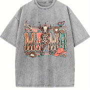 Western Mama Howdy Cowhide Vintage Washed T-Shirt in Gray