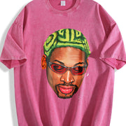 Dennis Zig Zag Green Hair Hollywood 90's vintage washed oversized T-shirt in Red