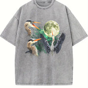 Great Blue Heron Moon Vintage Washed T-Shirt in Gray