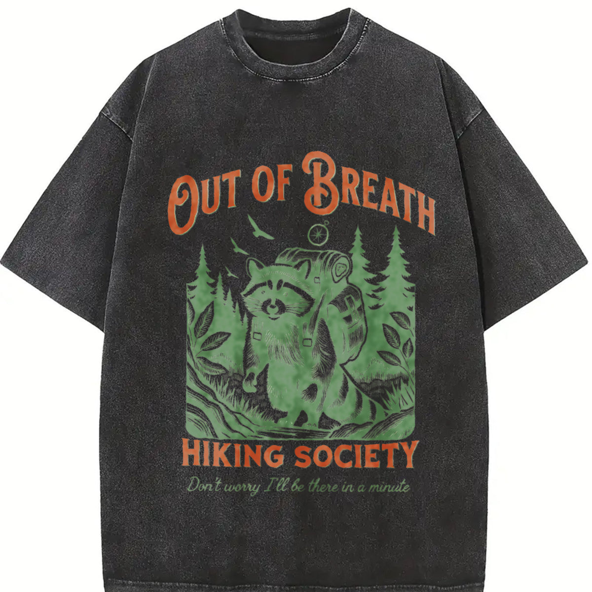 Out of Breath Hiking Society Vintage Washed T-Shirt in Black