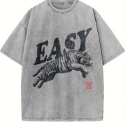 Retro Easy Tiger 90s Vintage Washed T-Shirt in Gray