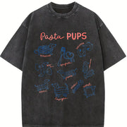 Pasta Dachshund Italian Foodie Wiener Dog Vintage Washed T-Shirt in Black