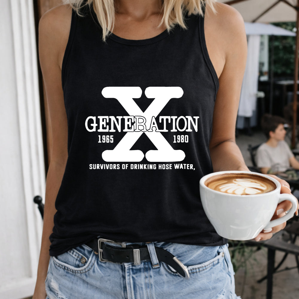 Generation X 1965 1980 Survivors of Drinking Hose Water Women's Color Cotton Tank Top in Black