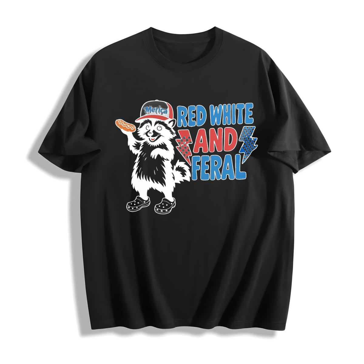 Raccoon 4th of July Kids Cotton T-Shirt in Black