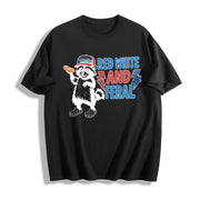 Raccoon 4th of July Kids Cotton T-Shirt in Black