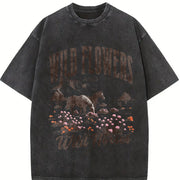 Wild Horses & Wildflowers Vintage Washed T-Shirt in Black