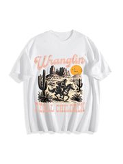 Retro Wranglin' Feral Children Raccoon 90s Western Cotton T-Shirt in White