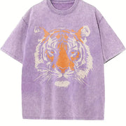 Tiger Retro Animal 90s Animal for Tiger Lover vintage washed oversized T-shirt in Purple