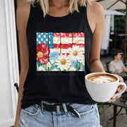 Land of the Free Because of the Brave Fourth of July Women's Color Cotton Tank Top in Black
