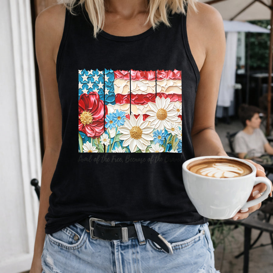 Land of the Free Because of the Brave Fourth of July Women's Color Cotton Tank Top in Black