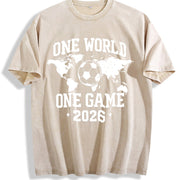One World One Game 2026 Vintage Washed T-Shirt in Beige