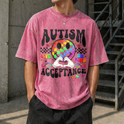 Autism Acceptance Mom Autism Vintage Washed T-Shirt in Red