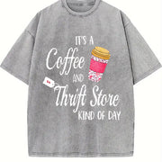 Letter Coffee for Spring Vintage Washed T-Shirt in Gray