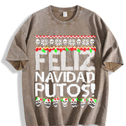Feliz Navidad Putos Vintage Washed T-Shirt in Brown