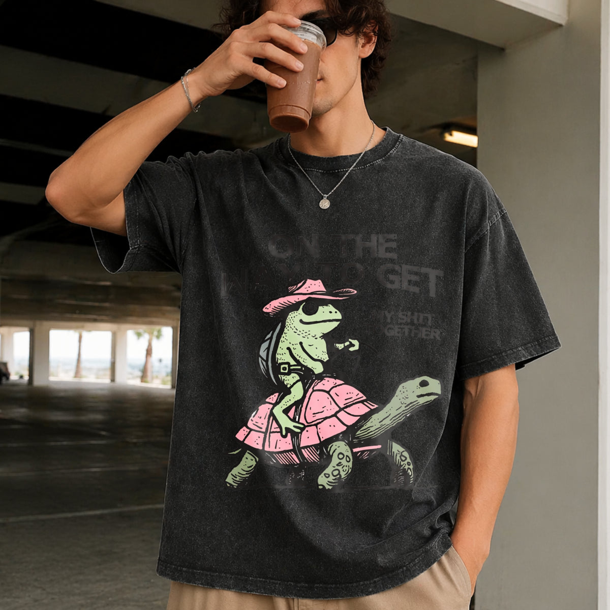 On My Way to Get My Stuff Together Vintage Washed T-Shirt in Black