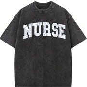 Floral Nurse Toile Nurse Vintage Washed T-Shirt in Black