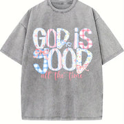 God is good all the time Christian Floral Preppy Floral vintage washed oversized T-shirt in Gray