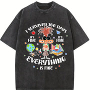 I Survived 100 Days Vintage Washed T-Shirt in Black