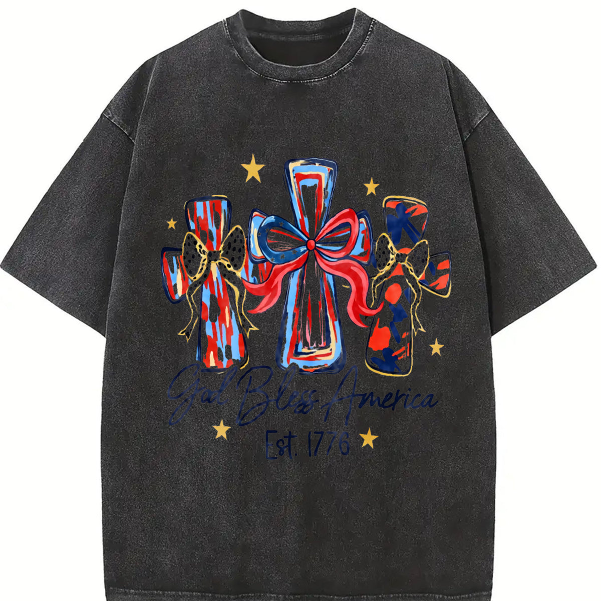 God Bless America 250th Anniversary of the United States Vintage Washed T-Shirt in Black