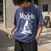 Modelo Beer Vintage Washed T-Shirt in Blue