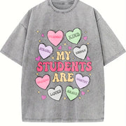 My Students Are My Valentines Vintage Washed T-Shirt in Gray
