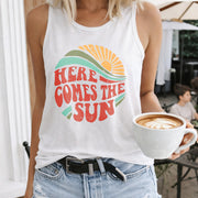 Here Comes the Sun Women's Color Cotton Tank Top in White