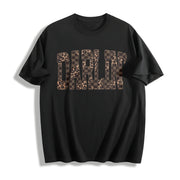 Retro Western Checkered Leopard Cotton T-Shirt in Black