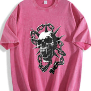 Spiked Skull Chains Vintage Washed T-Shirt in Red