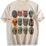 Halloween Scary Masks 90s Vintage Washed T-Shirt in Beige