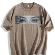 Custom Photo Human Eyes Vintage Washed T-Shirt in Brown
