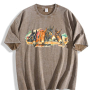 Farm Horse Western Country Vintage Washed T-Shirt in Brown