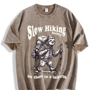Slow Hiking Society Sloth Hiker Vintage Washed T-Shirt in Brown