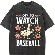 Off to Watch Baseball Goose Silly Goose Vintage Washed T-Shirt in Black