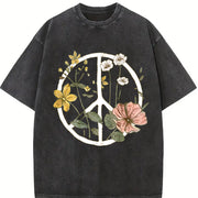 Bohemian Floral Blouse Vintage Washed T-Shirt in Black