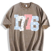 1776 Plaid Floral Star Number Vintage Washed T-Shirt in Brown