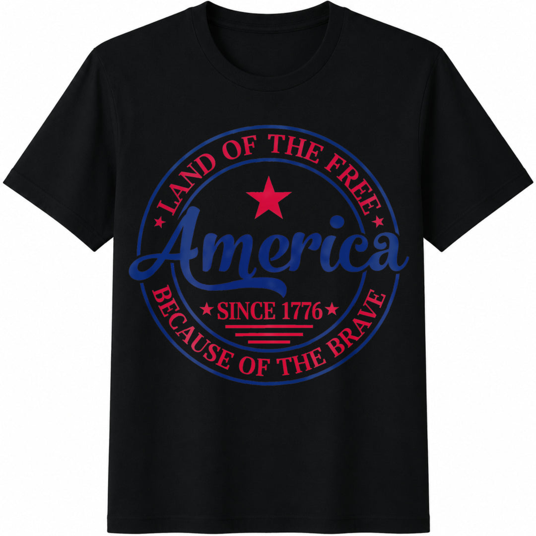 Memorial Day Land of the Free Because of the Brave America Cotton T-Shirt in Black