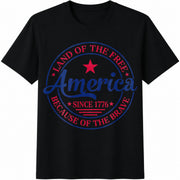 Memorial Day Land of the Free Because of the Brave America Cotton T-Shirt in Black
