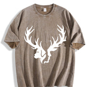 Effortless Chic Urban Explorer Statement: Two Deer Heads Vintage Washed T-Shirt in Brown