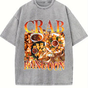 Crab Rangoon Food Retro 90s Snack Vintage Washed T-Shirt in Gray